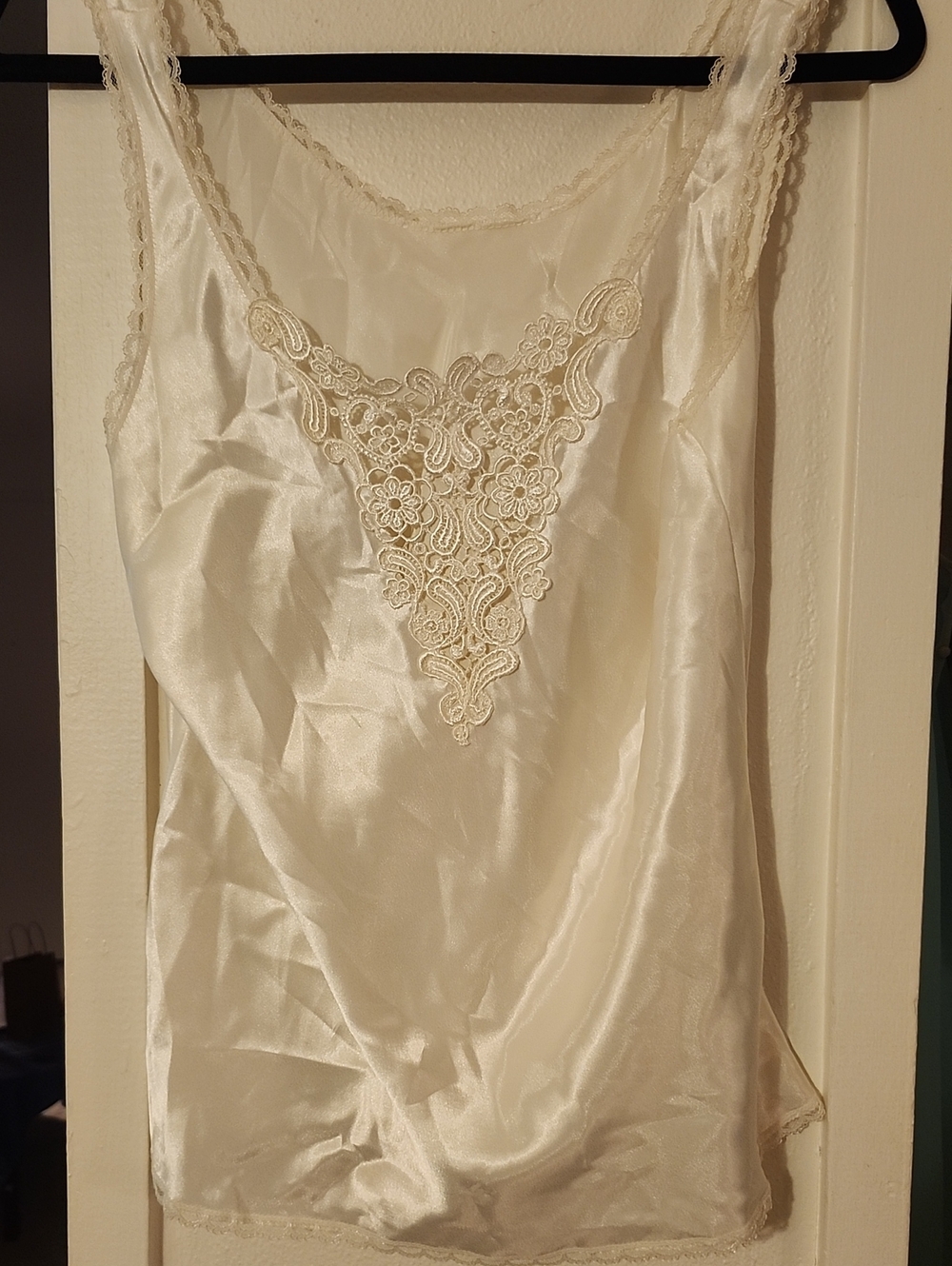 Vintage Ivory Satin Chemise with Lace Applique